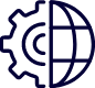 Settings icon and globe to represent integration with 3rd parties