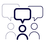 Icon image of people having questions representing user experience 