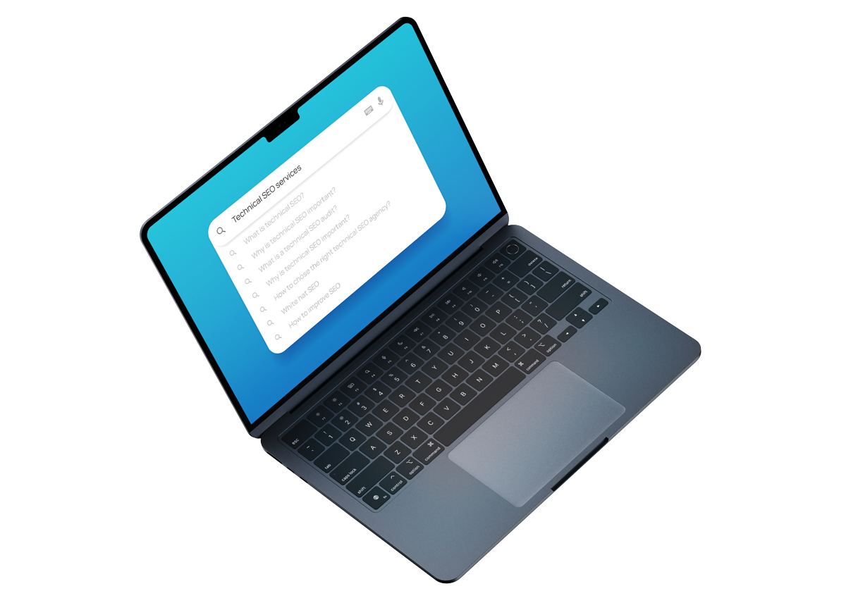 Image of a laptop that has search history on technical SEO services
