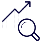Icon image of graph and magnifying glass representing increase of online visibility