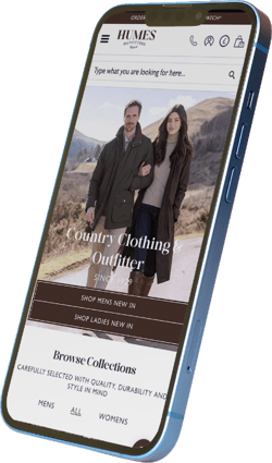 Phone with a client's website representing store designs