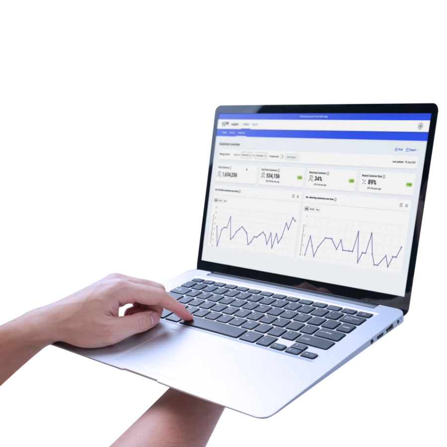 Laptop with data points showcasing a fast eCommerce platform