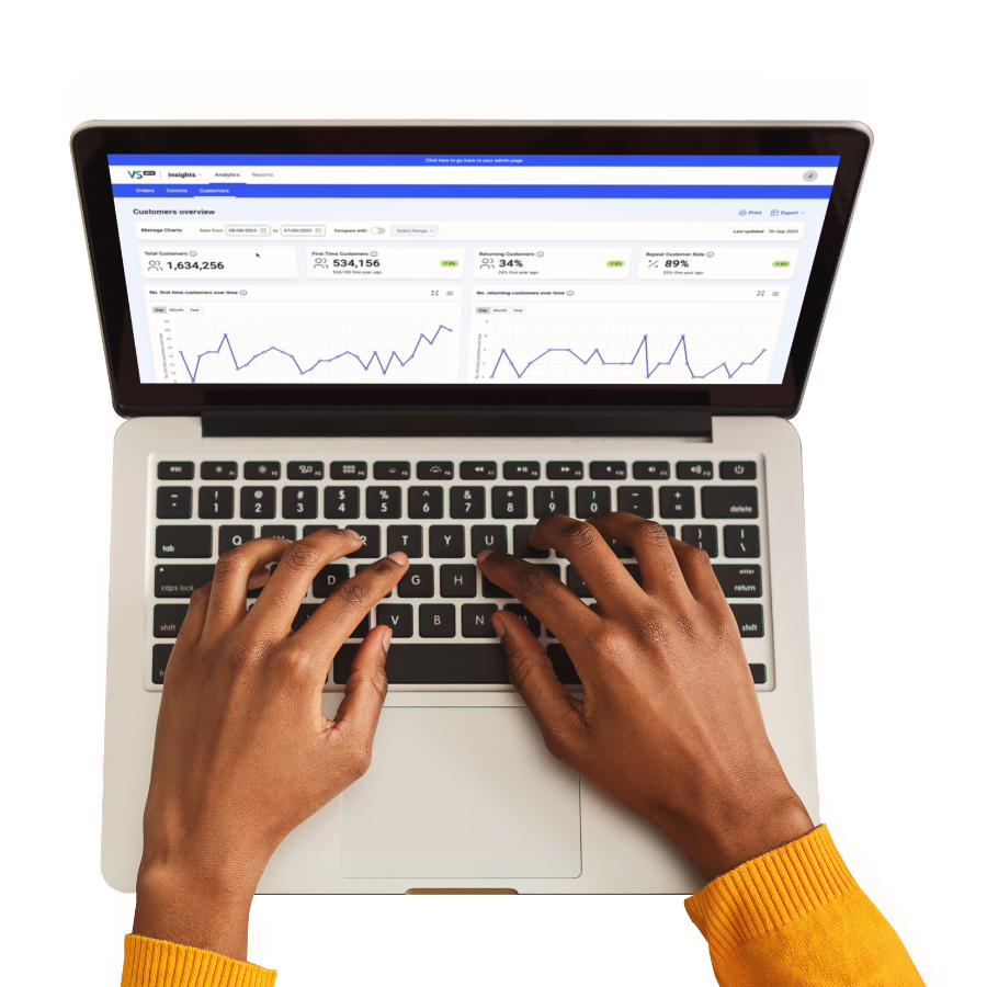 Laptop with data points about eCommerce platform performance
