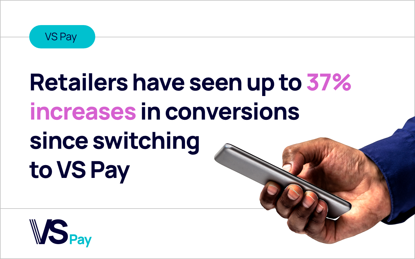 Text saying, retailers have seen up to 37% increases in conversions since switching to VS Pay